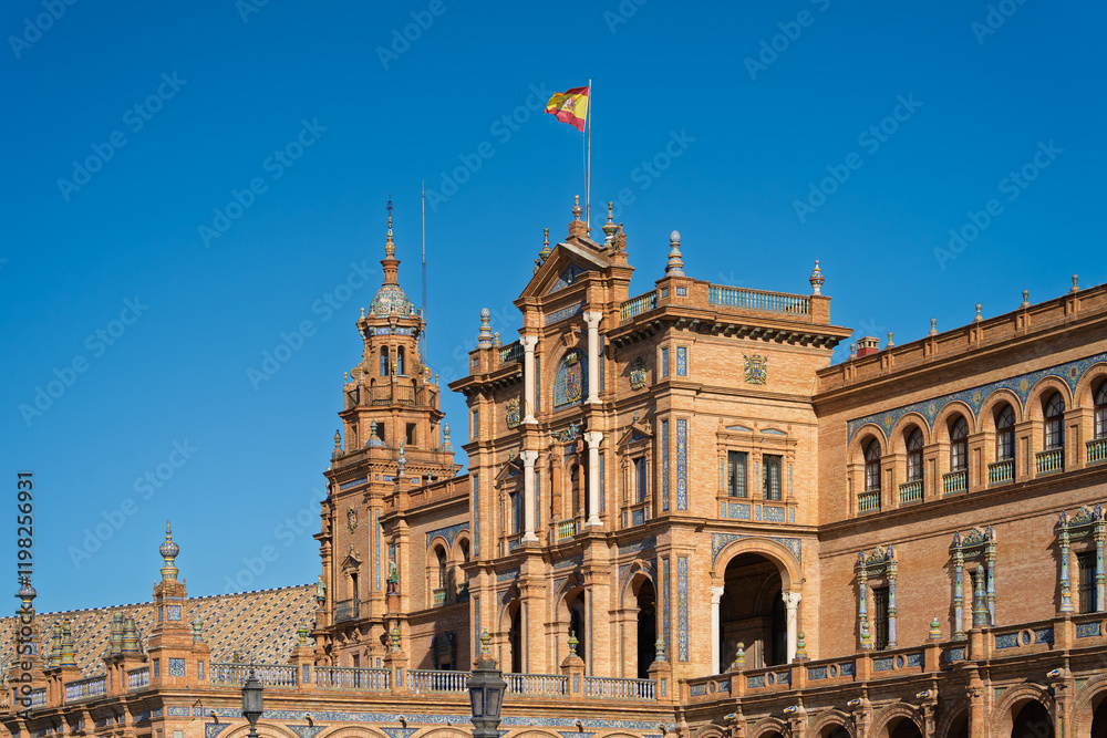 Pavillon auf der Plaza de España im Parque de María Luisa, Sevilla, Spanien, Andalusien