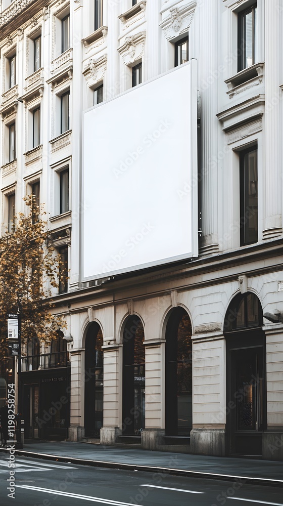 Blank Advertisement Billboard on Classic Building Facade Blank Advertisement Billboard on Classic Building Facade