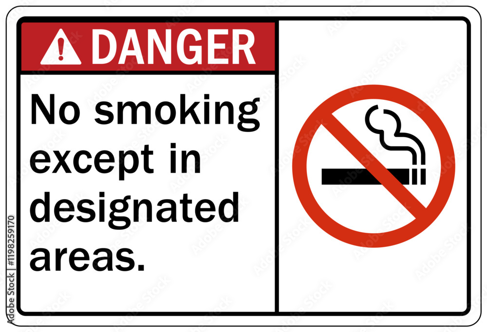 No smoking warning sign no smoking except in designated areas No smoking warning sign no smoking except in designated areas