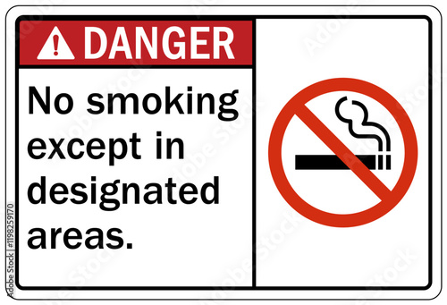 No smoking warning sign no smoking except in designated areas