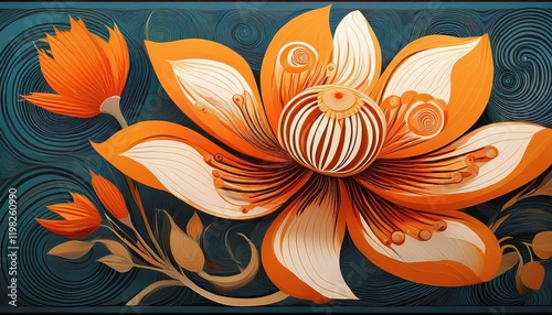 Vivid Orange Blossom in NeoPrimitive Style Artwork A Striking Symphony of Colors and Textures photo