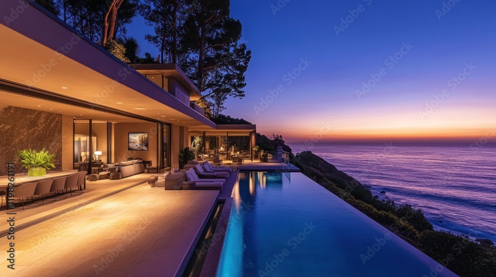 Oceanfront Luxury Villa at Sunset: A Stunning Coastal Residence Oceanfront Luxury Villa at Sunset: A Stunning Coastal Residence