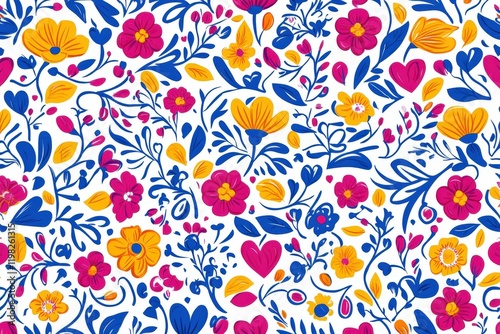 Seamless floral pattern celebrating valentine's day with vibrant flowers and hearts