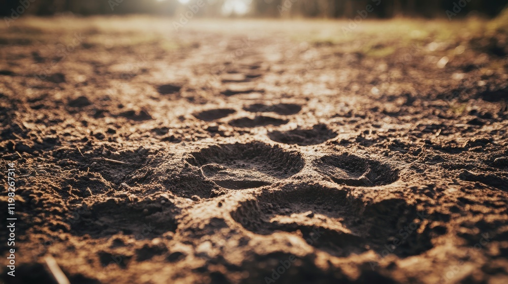 Animal Tracks in Soft Earth Under Natural Light Animal Tracks in Soft Earth Under Natural Light