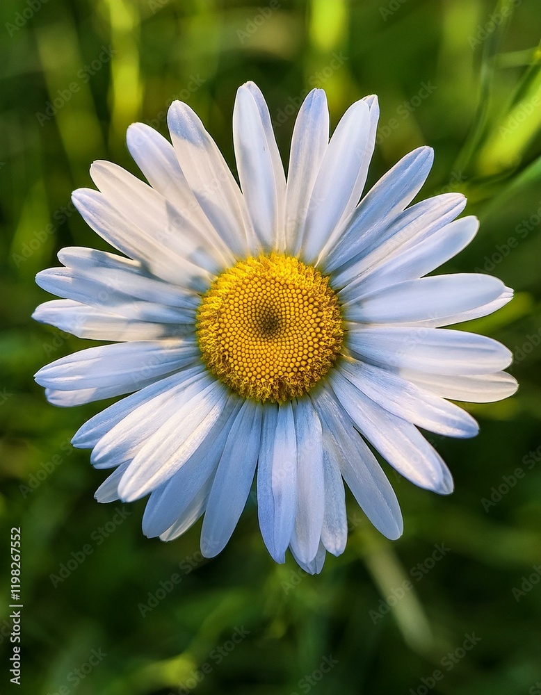 Fototapeta premium Close-up of a delicate white daisy against a vibrant green background.