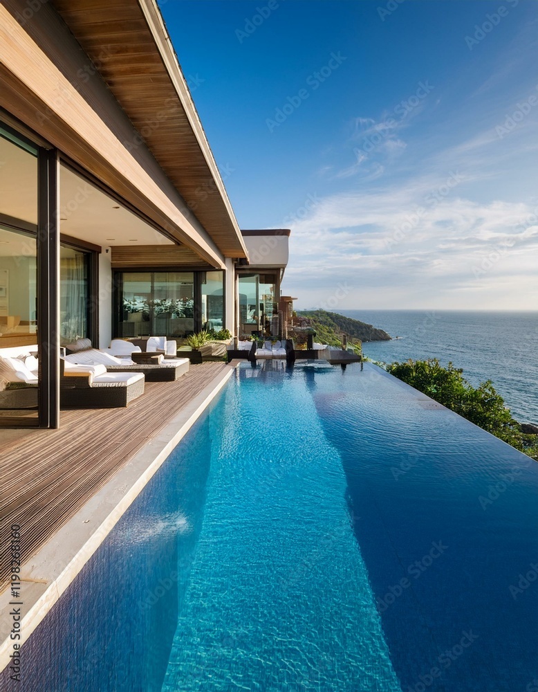 Fototapeta premium Luxury oceanfront villa with infinity pool.
