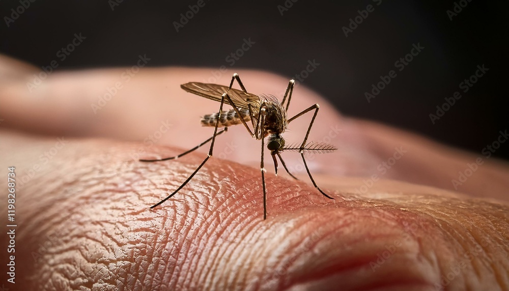 Close-up of a mosquito on human skin. Close-up of a mosquito on human skin.
