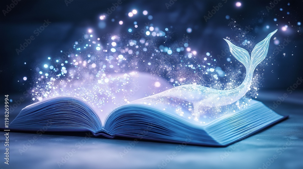Fototapeta premium Magic book with magic lights and a mermaid