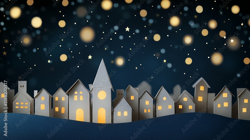 Fototapeta premium Craft made from cardboard, cute origami houses