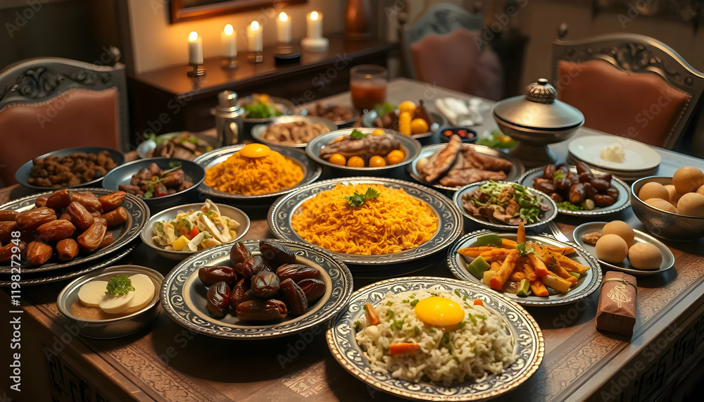 Obraz premium A Delightful Spread of Authentic Cuisine Showcasing a Lavish Feast with Various Dishes and Delicacies