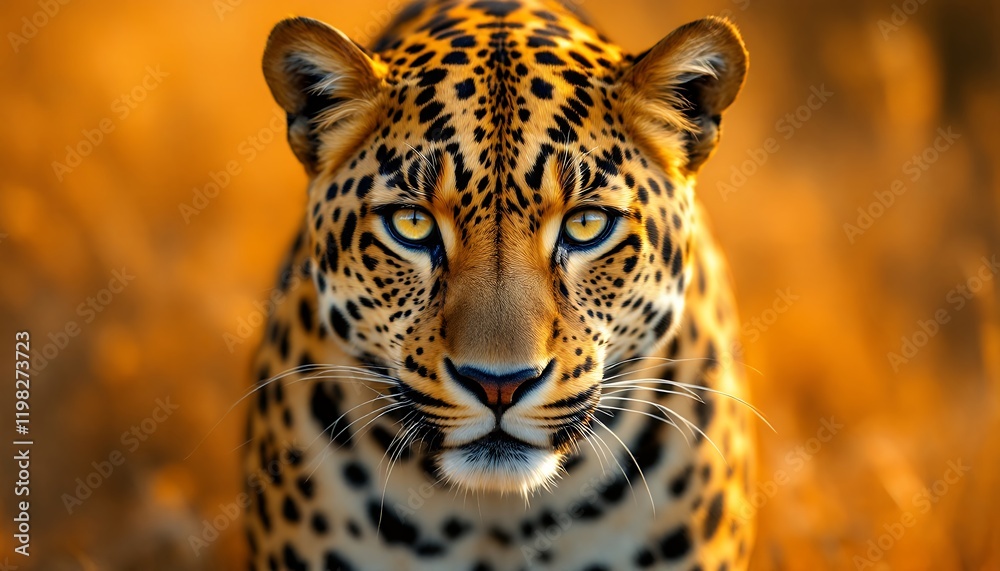 Obraz premium Majestic Leopard Portrait: Golden Hour in the Wild