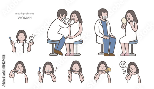 若い女性の歯科診療イラストセット