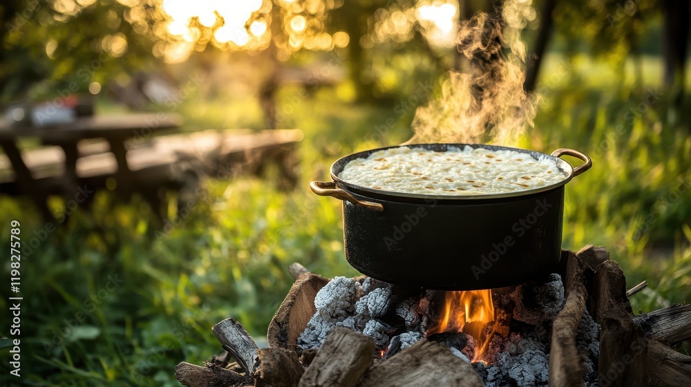 Cooking Outdoors in the Warm Glow of Sunset Cooking Outdoors in the Warm Glow of Sunset