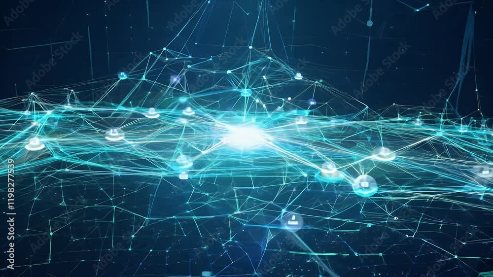technology connected abstract connections global neurons cyber background system data grid network particles quantum computing artificial technology abstract digital science blue light cyberspace