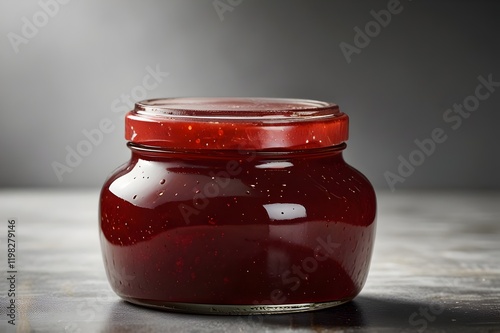 Strawberry Jam in a Glass Jar on White Background photo