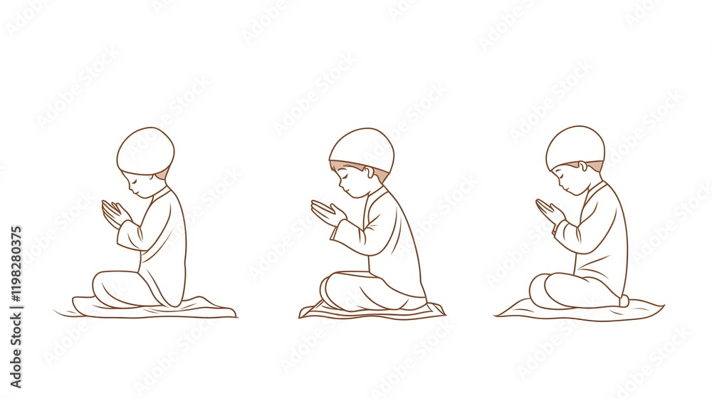 Three Young Boys Performing Islamic Prayers Three Young Boys Performing Islamic Prayers