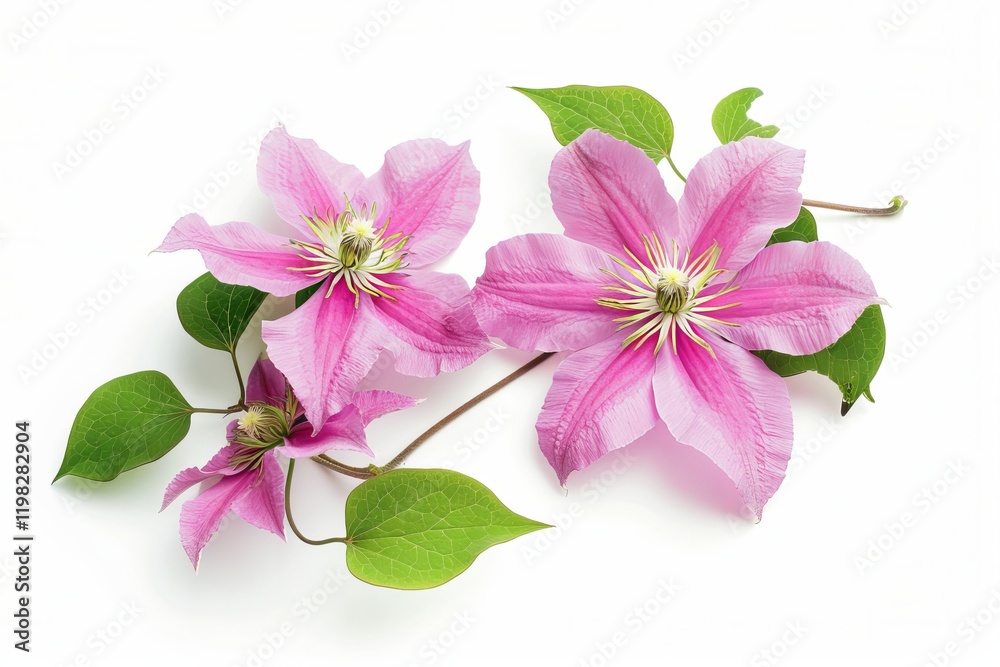 Pink Clematis Isolated on White Background. Beautiful Clematis Flower