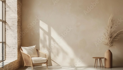 Rustic raw brick wall mockup with earthy tones on a solid taupe background