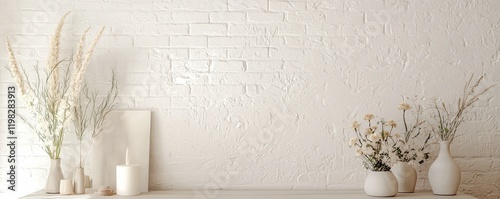 Whitewashed brick wall mockup on a solid soft cream background