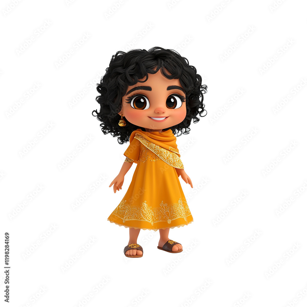 Adorable 3D Render of a Smiling Young Girl in Traditional South Asian Clothing Adorable 3D Render of a Smiling Young Girl in Traditional South Asian Clothing