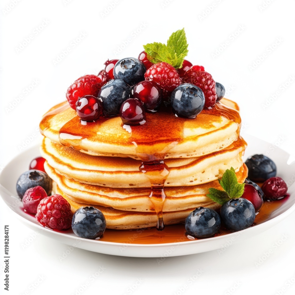 Fluffy Pancakes with Maple Syrup and Fresh Berries Fluffy Pancakes with Maple Syrup and Fresh Berries