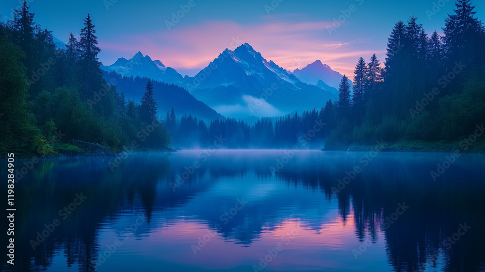 Scenic Lake View Encircled by Towering Mountains in Sunshine Scenic Lake View Encircled by Towering Mountains in Sunshine