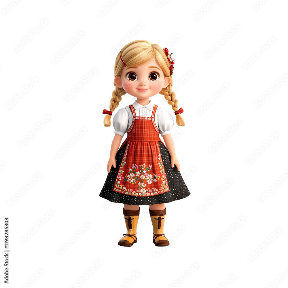Adorable 3D Render of a Young Girl in Traditional Dirndl Dress Adorable 3D Render of a Young Girl in Traditional Dirndl Dress