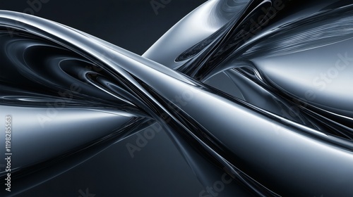 Abstract Metallic Fluid 3D Background with Reflective Surfaces