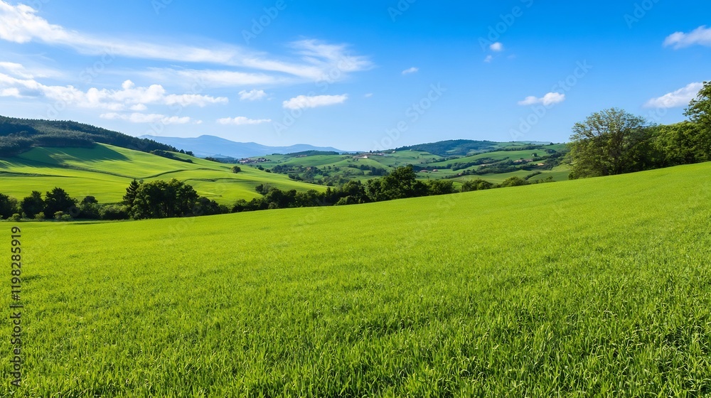 Sunny Tuscan hills, green fields, scenic landscape, idyllic rural view, perfect for travel brochures Sunny Tuscan hills, green fields, scenic landscape, idyllic rural view, perfect for travel brochures