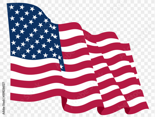 Waving USA flag isolated on transparent PNG background. Perfect for designs, high-quality vector image.