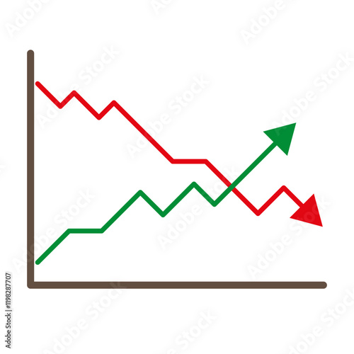 Business chart graph. Red and green lines. Financial market trends. Up and down movement.