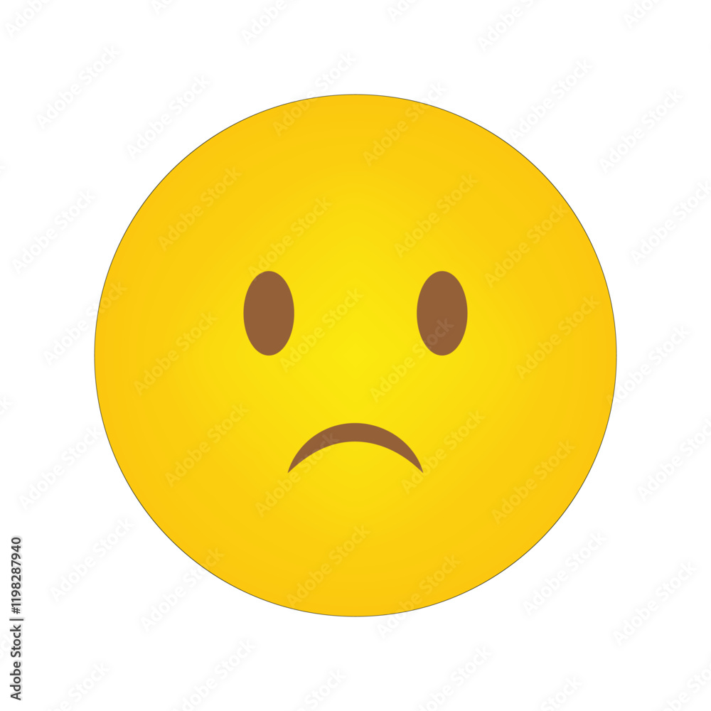 Sad face emoji. Frowning expression icon. Simple yellow design. Vector illustration. Sad face emoji. Frowning expression icon. Simple yellow design. Vector illustration.