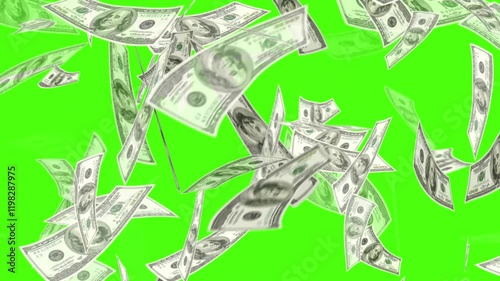 Animation of 100 dollar bills falling on green screen or chroma key, Money rain green screen,
Money Falling - Dollar bills falling down from the sky. dollars bills falling down in 3D animation.