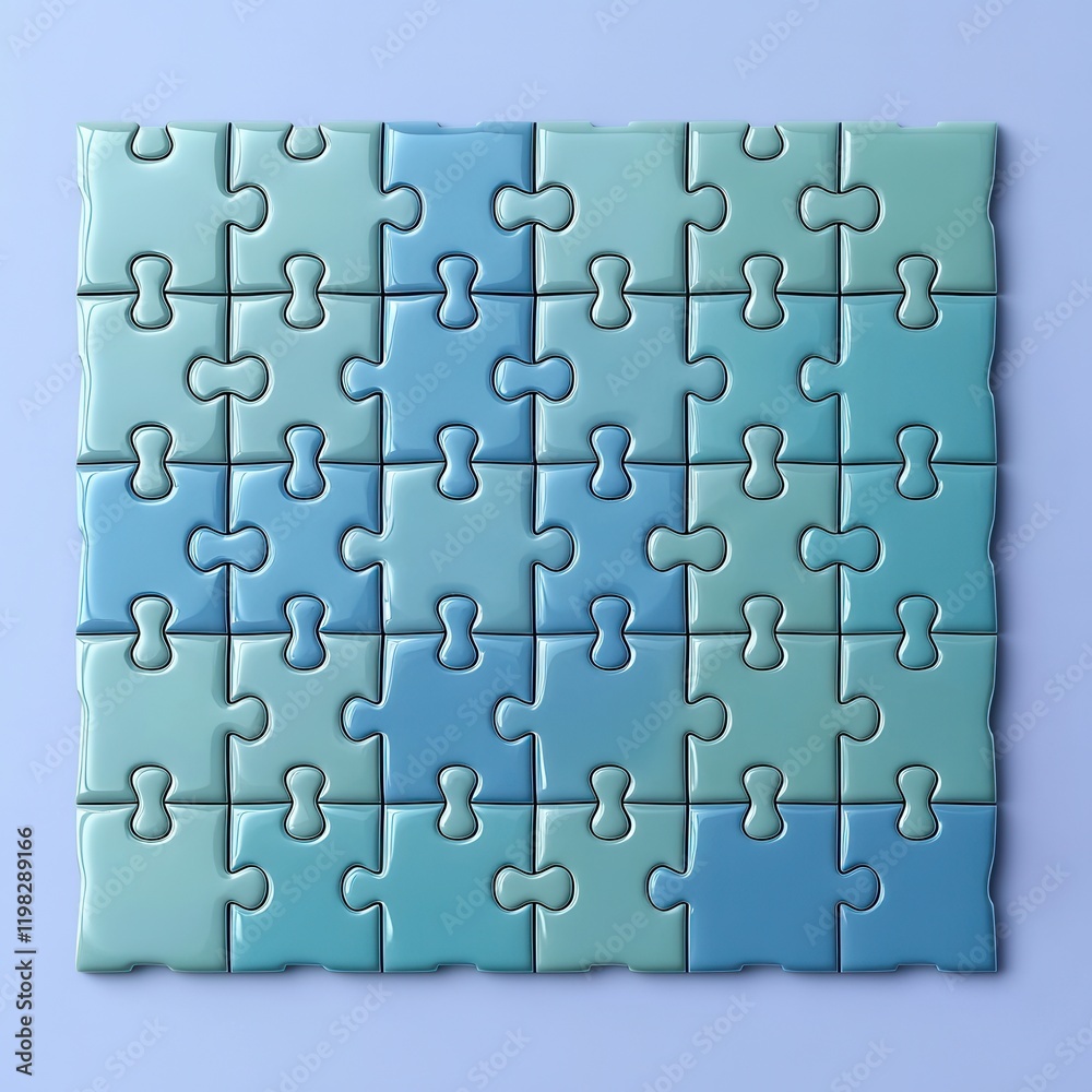 Complete Teal and Aqua Blue Jigsaw Puzzle Solution Teamwork Concept Complete Teal and Aqua Blue Jigsaw Puzzle Solution Teamwork Concept