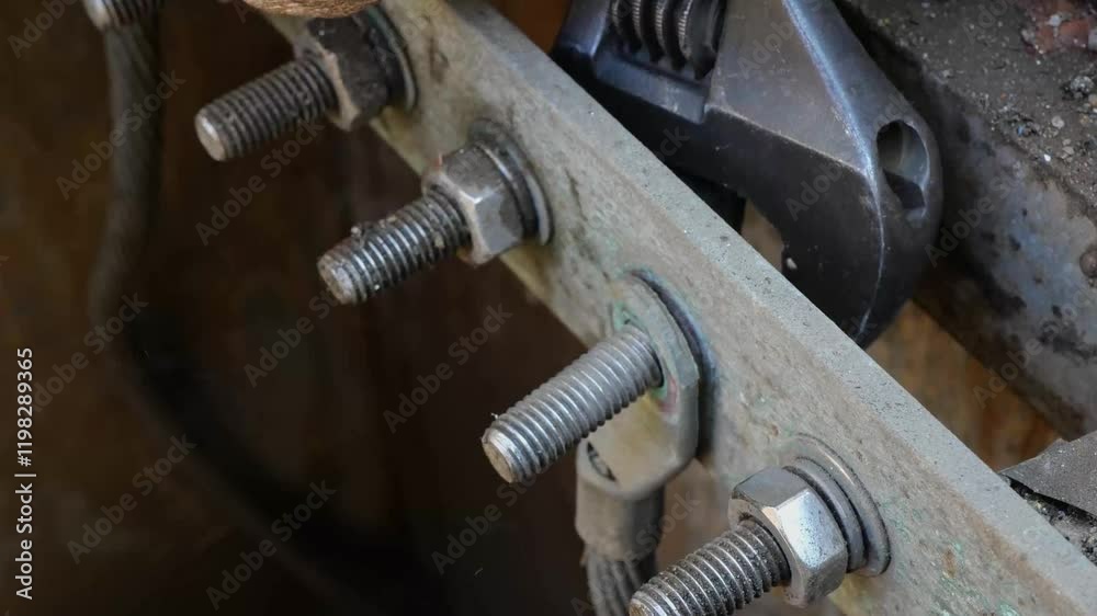 4K video of an electrician using a wrench to tighten bolts on a ground bar in a grounding pit for soil resistance testing. Perfect for technical training and safety videos 4K video of an electrician using a wrench to tighten bolts on a ground bar in a grounding pit for soil resistance testing. Perfect for technical training and safety videos