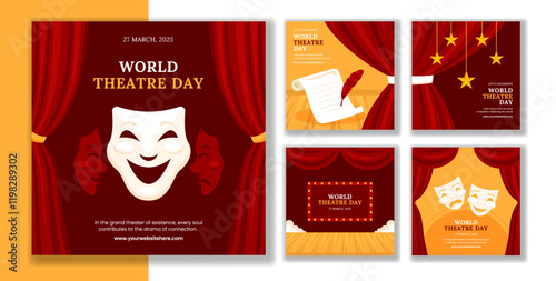 Flat Cartoon Illustration of World Theatre Day for Social Media Post Templates