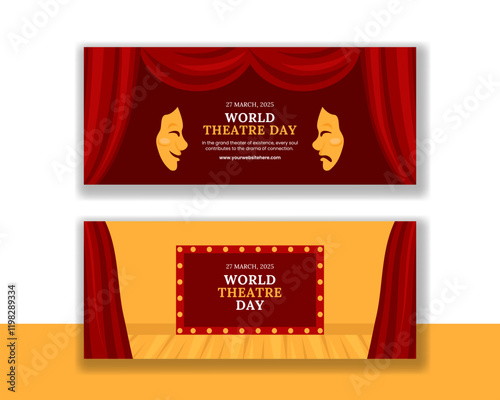 Hand-Drawn World Theatre Day Vector Illustration for Social Media Horizontal Banner