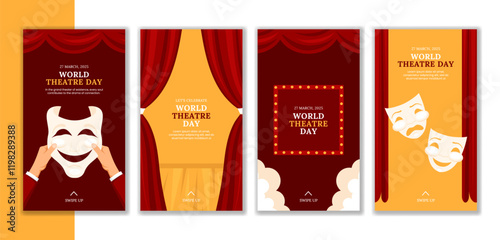 Theatre Day Social Media Stories Design with Hand-Drawn Cartoon Style