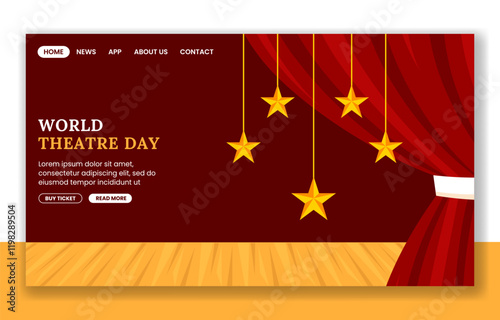 Social Media Landing Page Template for World Theatre Day in Hand-Drawn Flat Design