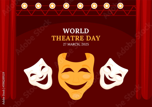 Vector Illustration of World Theatre Day with Flat Cartoon Social Media Background