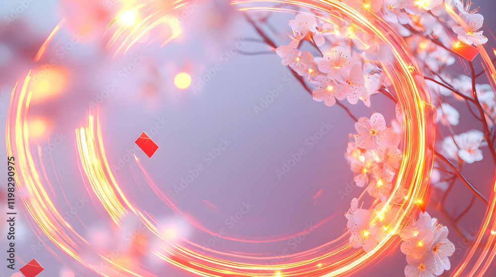 Fototapeta premium Cherry blossom circle nature garden abstract art spring environment close-up view floral concept for seo impact