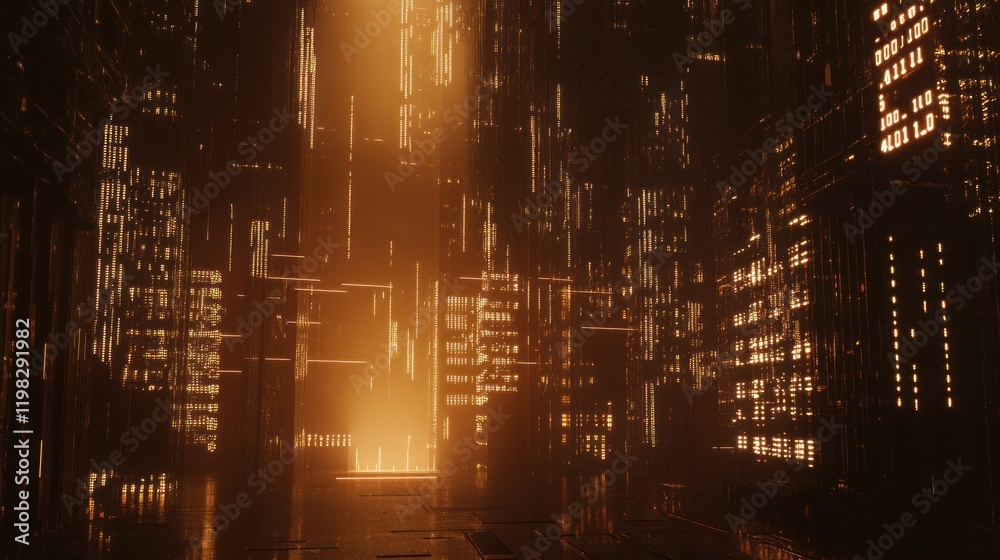 Fototapeta premium Cyberpunk Cityscape: A Digital Metropolis at Night