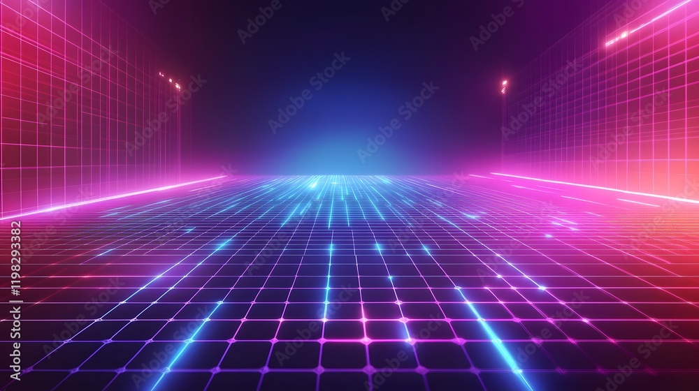 Neon Grid Pathway Futuristic Digital Landscape Neon Grid Pathway Futuristic Digital Landscape