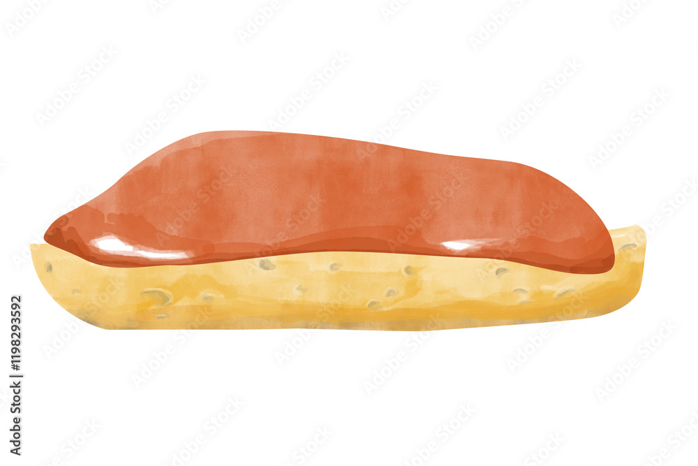 Watercolor Sandwich with Toasted Bread Piece with Strawberry or Cherry Jam Textured Painting Illustration for Print, Web and Textile, Menu Watercolor Sandwich with Toasted Bread Piece with Strawberry or Cherry Jam Textured Painting Illustration for Print, Web and Textile, Menu