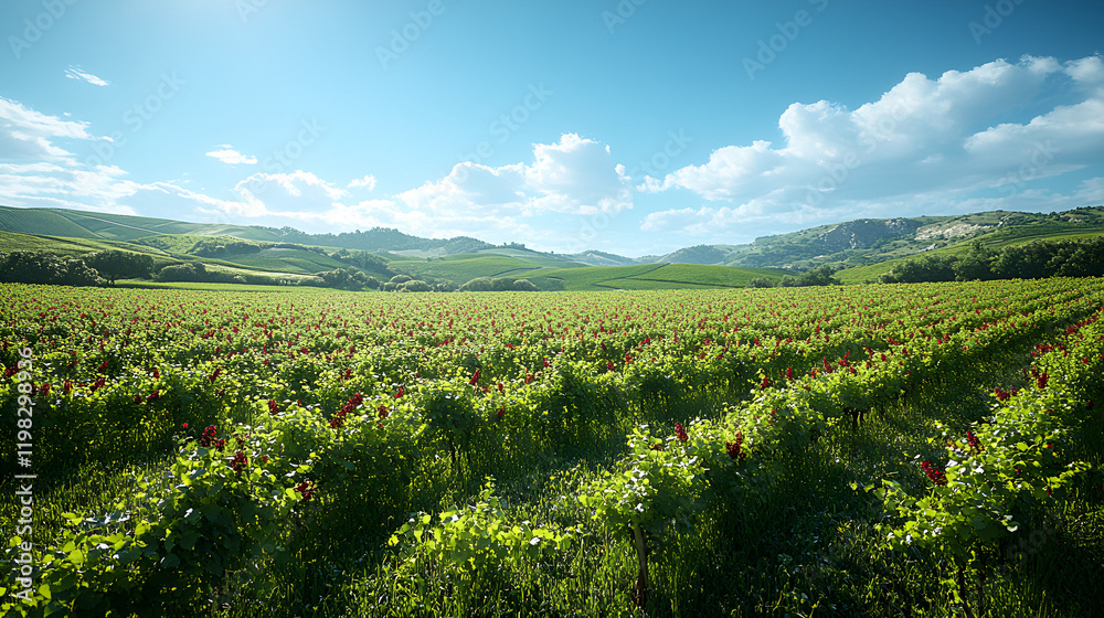 Obraz premium scenic vineyard strteching across rolling hills green land concept ai 