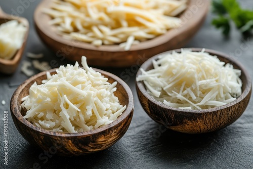 Close up of shredded Monterey Jack and cheddar cheese photo