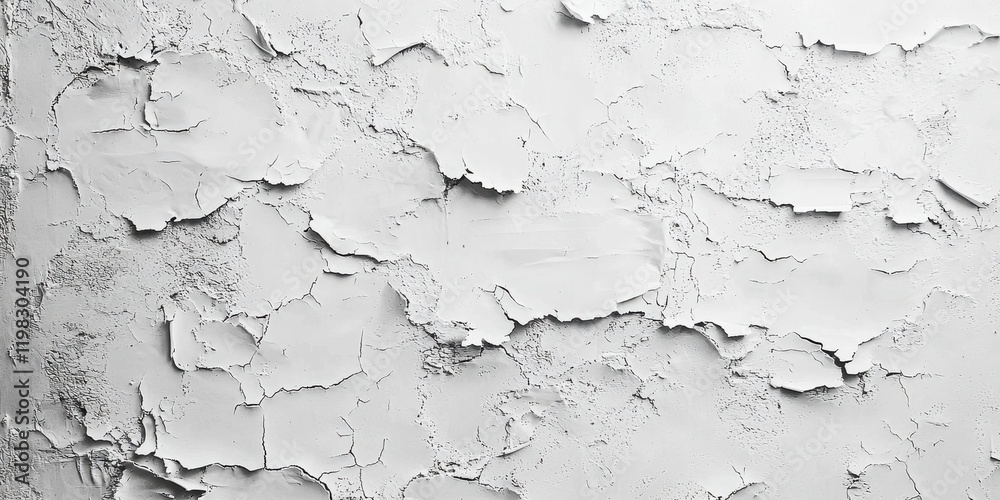 A detailed view of cracked and peeling white wall texture. A detailed view of cracked and peeling white wall texture.