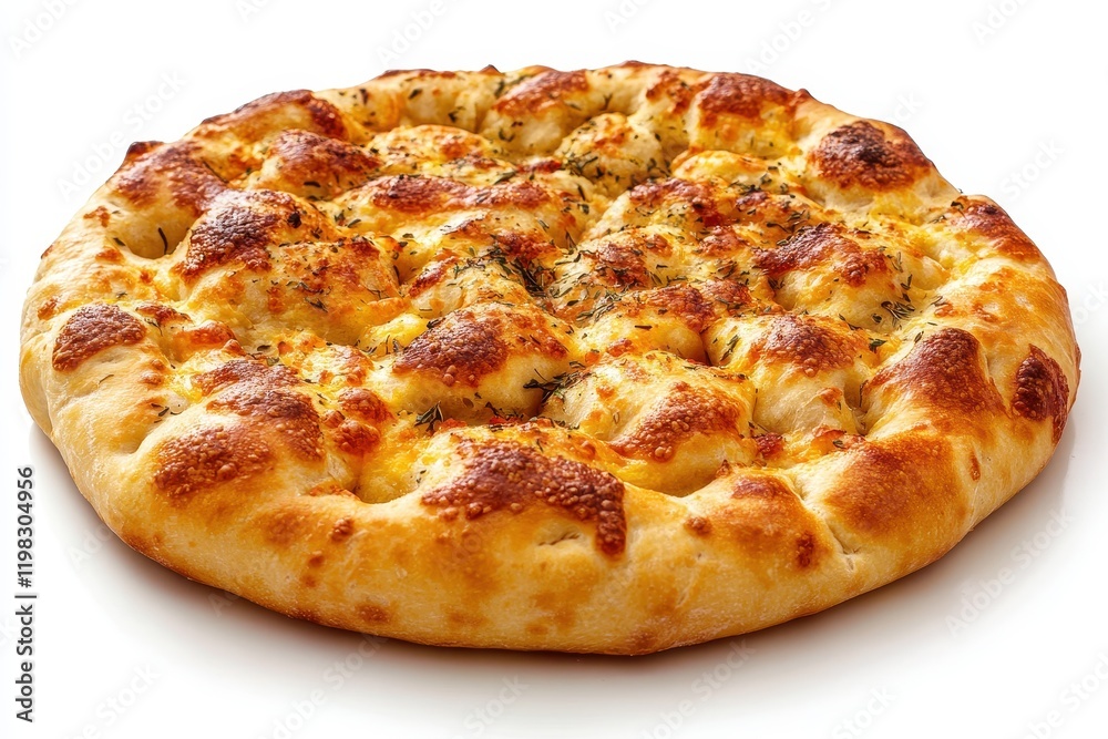 Closeup of classic Italian focaccia on white background Closeup of classic Italian focaccia on white background