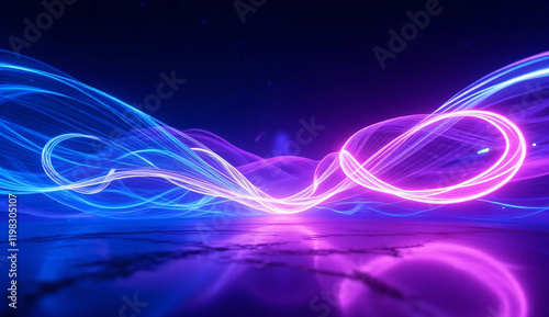 Abstract blue and purple dynamic background.Futuristic vivd neon swirl lines. Light effect photo