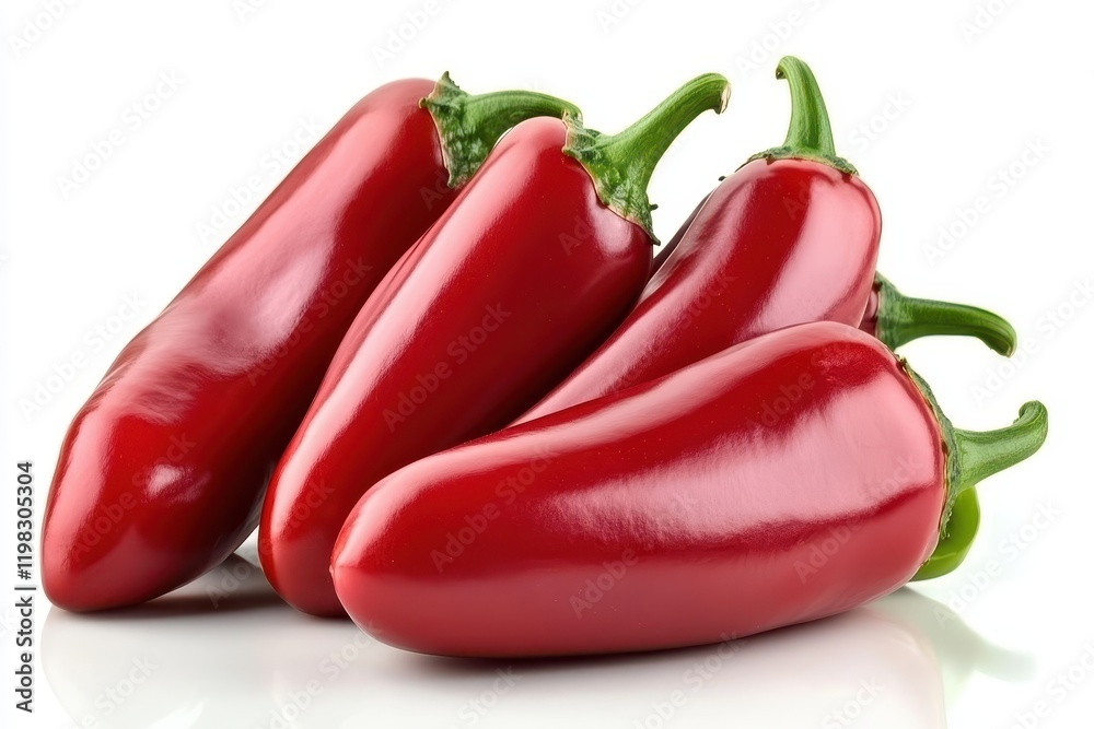 Cluster of mature red jalapeños on white background Cluster of mature red jalapeños on white background
